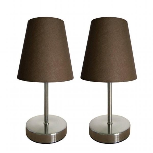 All The Rages All The Rages LT2013-BWN-2PK Simple Designs Sand Nickel Mini Basic Table Lamp with Fabric Shade 2 Pack Set; Brown LT2013-BWN-2PK